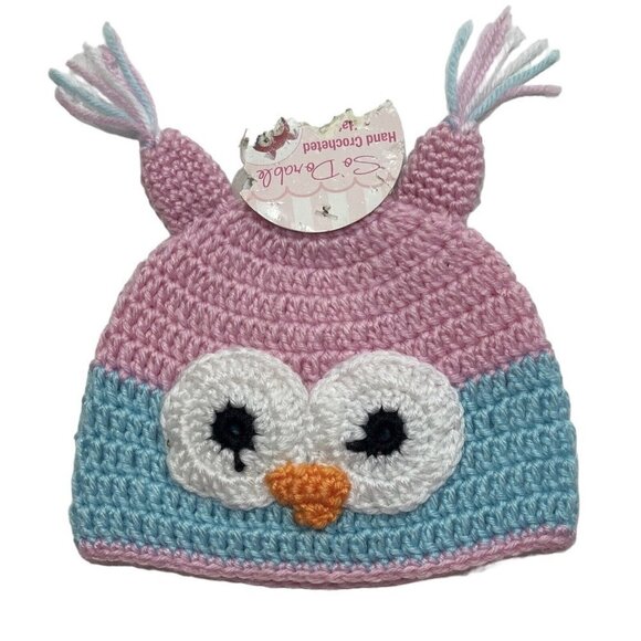 SO DORABLE Hand Crocheted Owl Bird Baby Winter Hat 0-6‎ Mos. Multi Beanie Boggan - Picture 1 of 12